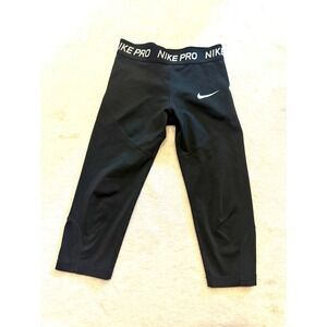Nike Pro Girls Capri Leggings Black Athletic Crop Pants AQ9041-010 Size Small